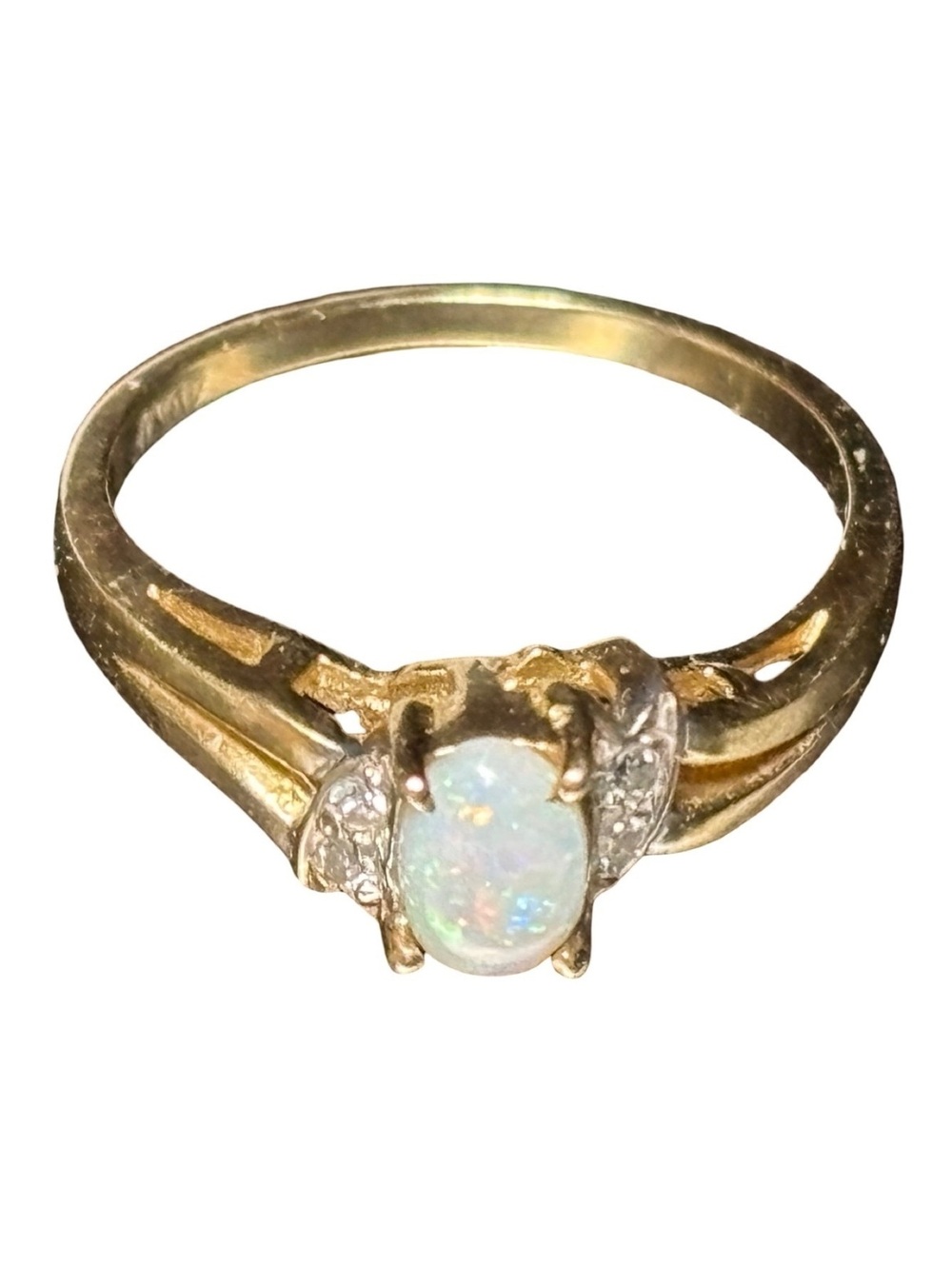 10K Gold Natural Opal and Diamond Ring C. Early 2000s | Size 7 Never Worn